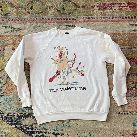Vintage Mr. Valentine Cartoon Cupid Valentine's Day Graphic 1980s Sweatshirt - Picture 1 of 7